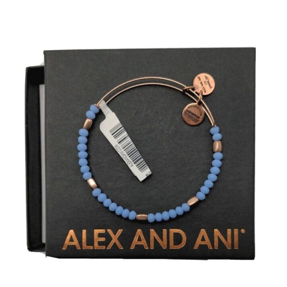 Alex and Ani PERIWINKLE SIREN BEAD Rose Gold Wire Bangle Bracelet NEW In BOX